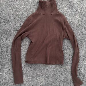 Brown Ribbed Turtleneck Long Sleeve cropTop